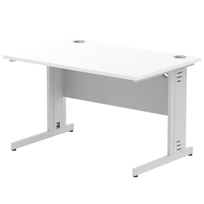 Impulse 1200mm Straight Desk Cable Managed Leg White Table Top and Silver Frame
