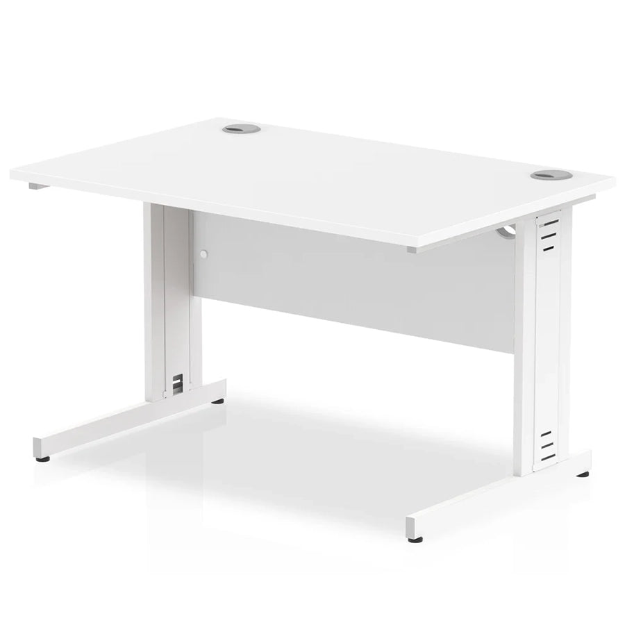 Impulse 1200mm Straight Desk Cable Managed Leg White Table Top and White Frame