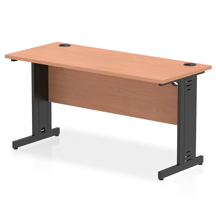 Impulse 1400mm Slimline Desk Cable Managed Leg Beech Table Top Black Frame