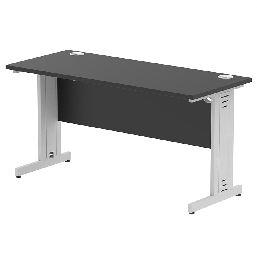 Impulse 1400mm Slimline Desk Cable Managed Leg Black Table Top Silver Frame