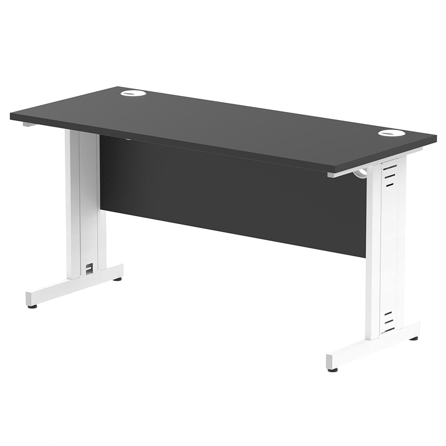 Impulse 1400mm Slimline Desk Cable Managed Leg Black Table Top White Frame