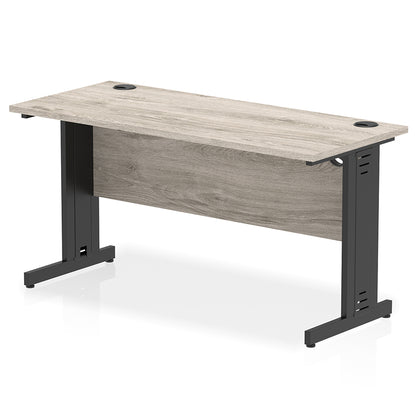 Impulse 1400mm Slimline Desk Cable Managed Leg Grey Oak Table Top Black Frame