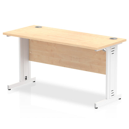 Impulse 1400mm Slimline Desk Cable Managed Leg Maple Table Top White Frame