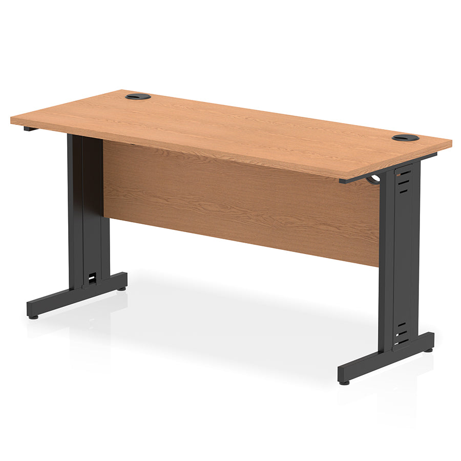 Impulse 1400mm Slimline Desk Cable Managed Leg Oak Table Top Black Frame