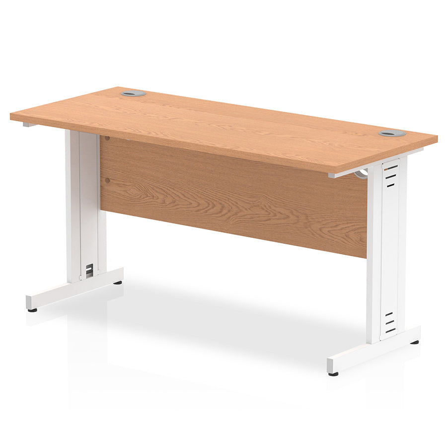Impulse 1400mm Slimline Desk Cable Managed Leg Oak Table Top White Frame