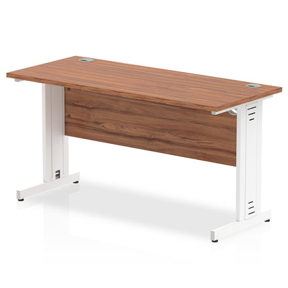 Impulse 1400mm Slimline Desk Cable Managed Leg Walnut Table Top White Frame
