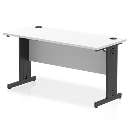 Impulse 1400mm Slimline Desk Cable Managed Leg White Table Top Black Frame