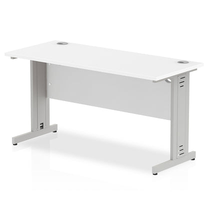 Impulse 1400mm Slimline Desk Cable Managed Leg White Table Top Silver Frame