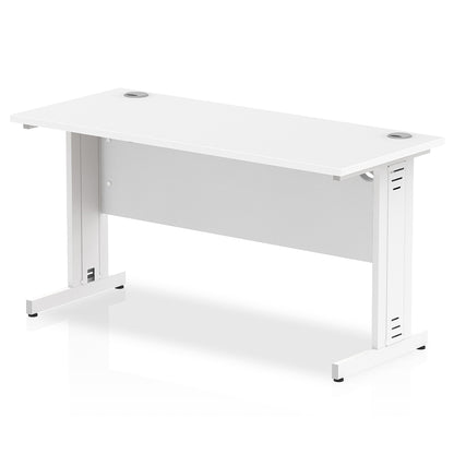 Impulse 1400mm Slimline Desk Cable Managed Leg White Table Top White Frame