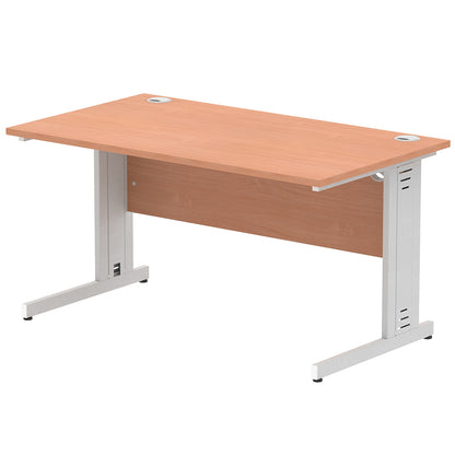 Impulse 1400mm Straight Desk Cable Managed Leg Beech Table Top and Silver Frame