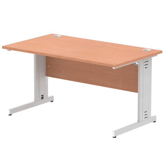 Impulse 1400mm Straight Desk Cable Managed Leg Beech Table Top and Silver Frame