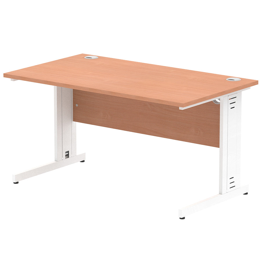 Impulse 1400mm Straight Desk Cable Managed Leg Beech Table Top and White Frame