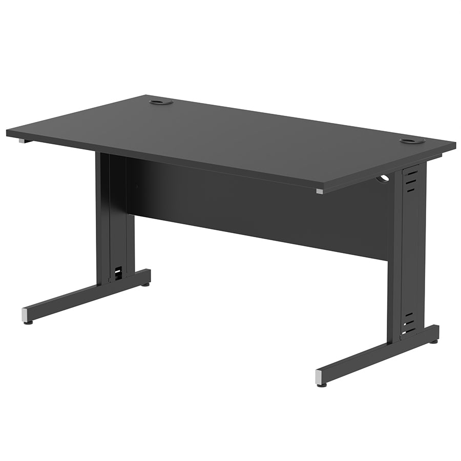 Impulse 1400mm Straight Desk Cable Managed Leg Black Table Top and Black Frame