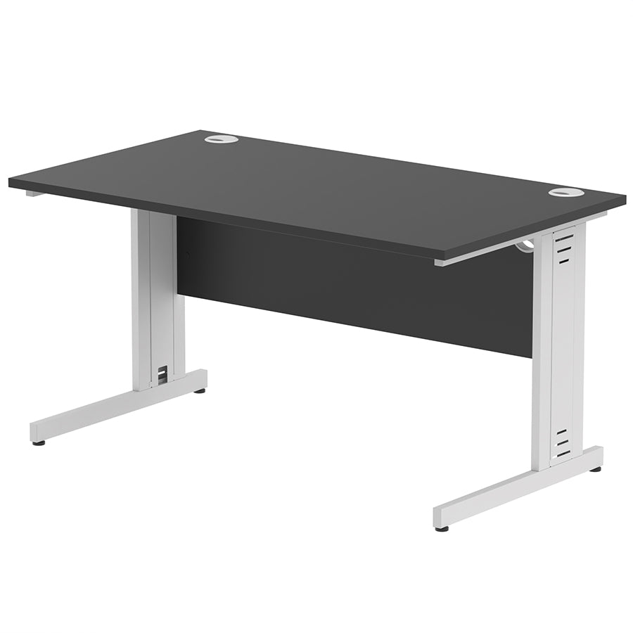 Impulse 1400mm Straight Desk Cable Managed Leg Black Table Top and Silver Frame