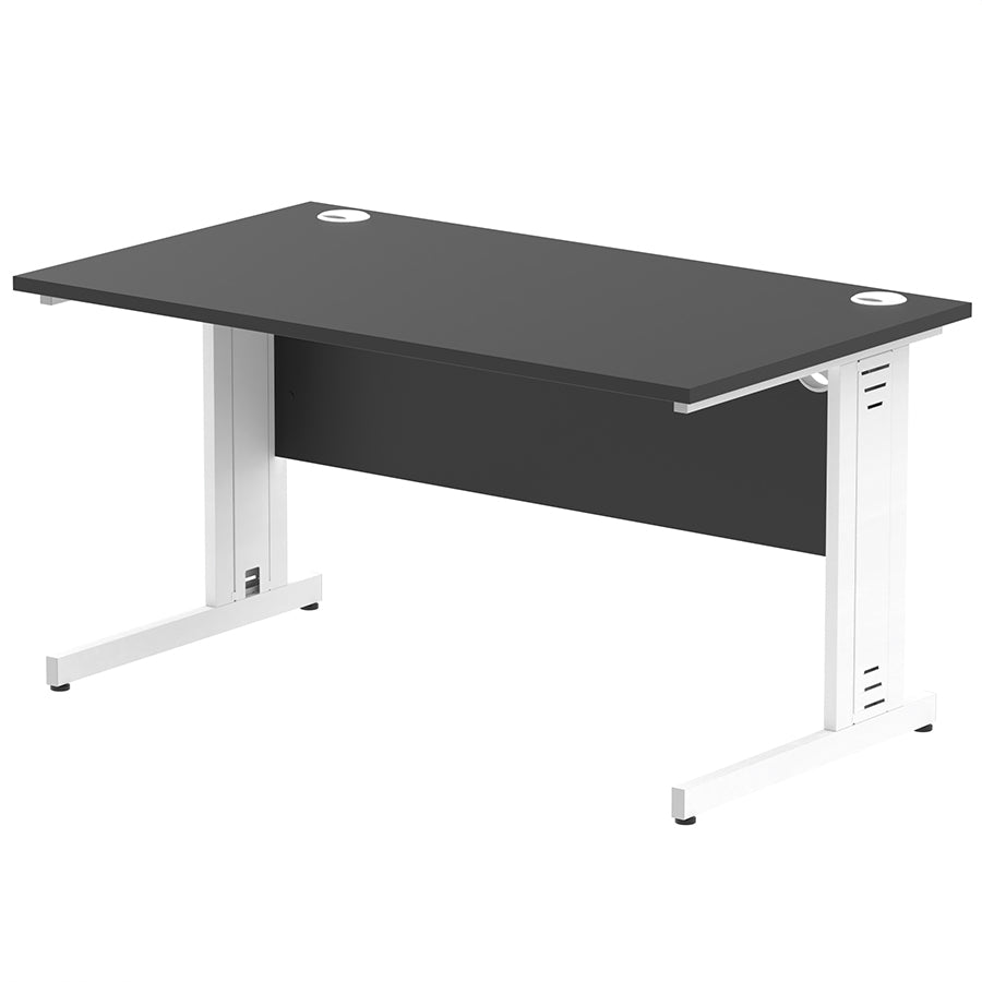 Impulse 1400mm Straight Desk Cable Managed Leg Black Table Top and White Frame