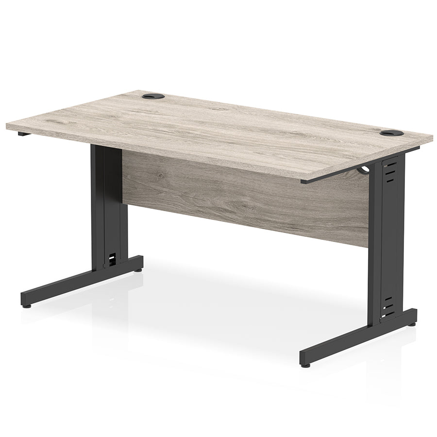 Impulse 1400mm Straight Desk Cable Managed Leg Grey Oak Table Top and Black Frame