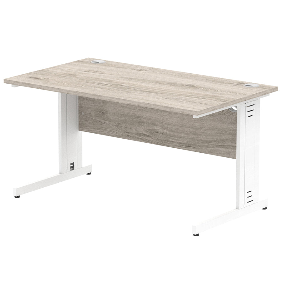 Impulse 1400mm Straight Desk Cable Managed Leg Grey Oak Table Top and White Frame