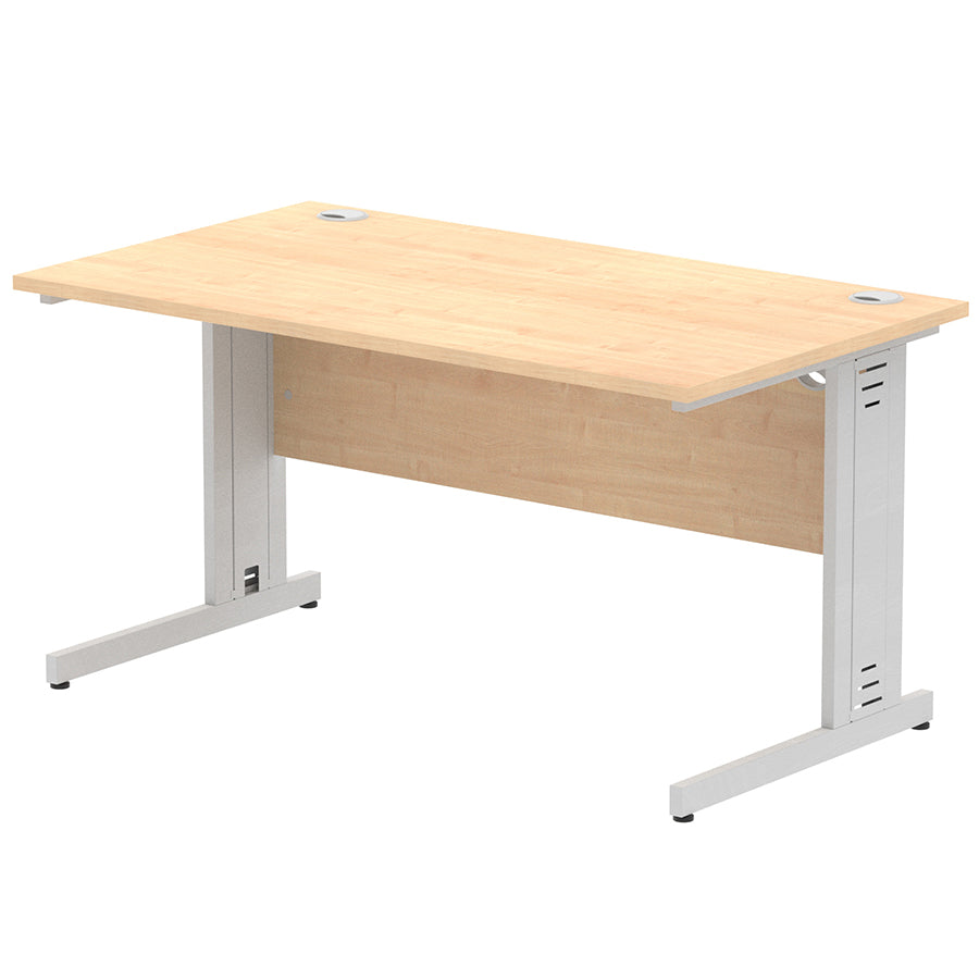 Impulse 1400mm Straight Desk Cable Managed Leg Maple Table Top and Silver Frame