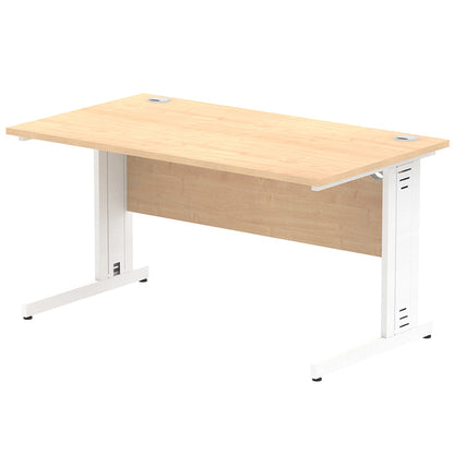 Impulse 1400mm Straight Desk Cable Managed Leg Maple Table Top and White Frame