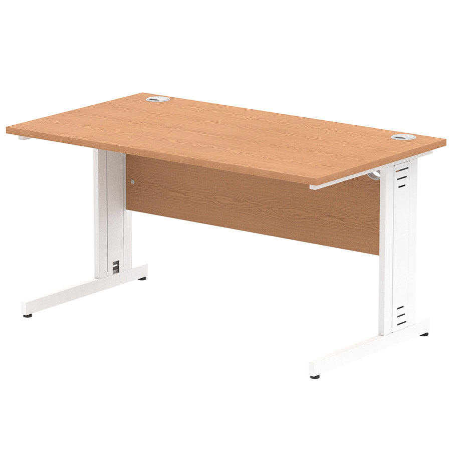 Impulse 1400mm Straight Desk Cable Managed Leg Oak Table Top and White Frame