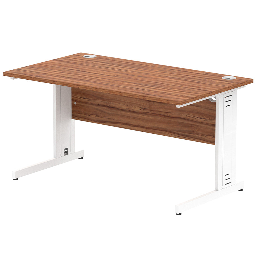 Impulse 1400mm Straight Desk Cable Managed Leg Walnut Table Top and White Frame