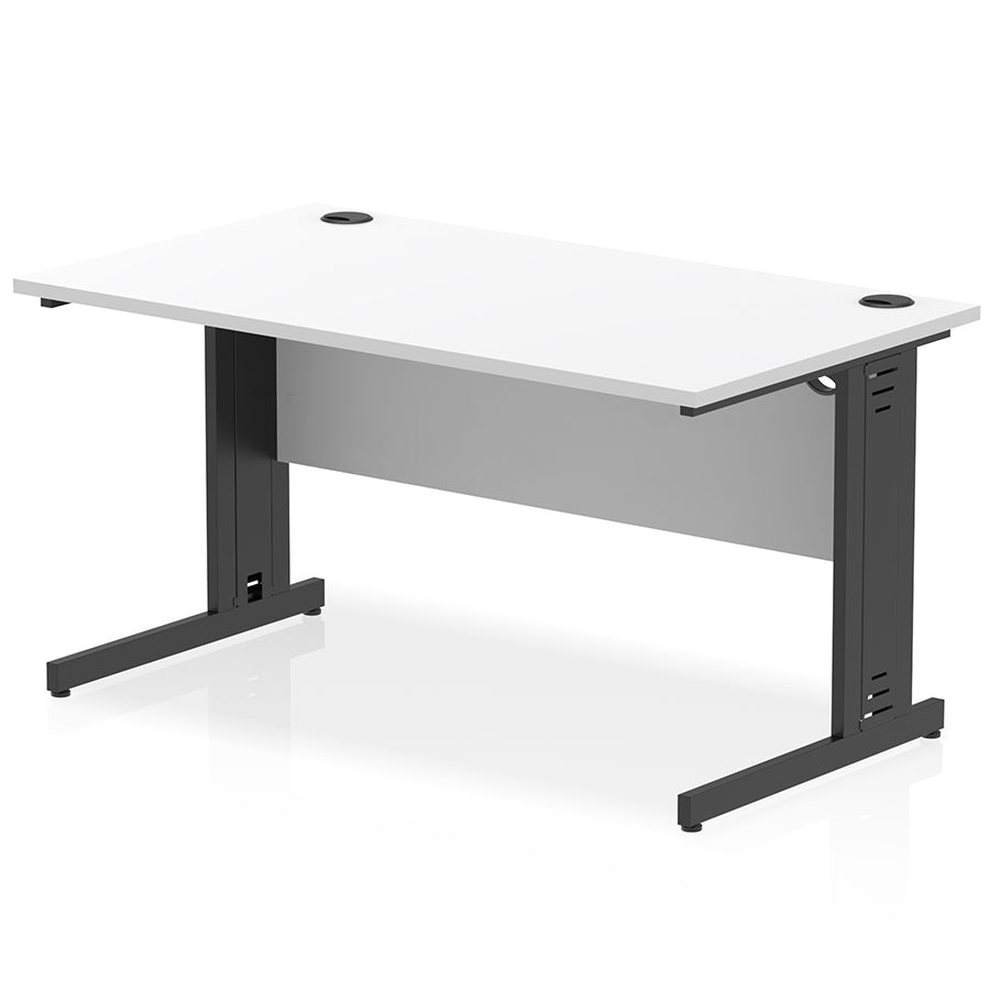 Impulse 1400mm Straight Desk Cable Managed Leg White Table Top and Black Frame