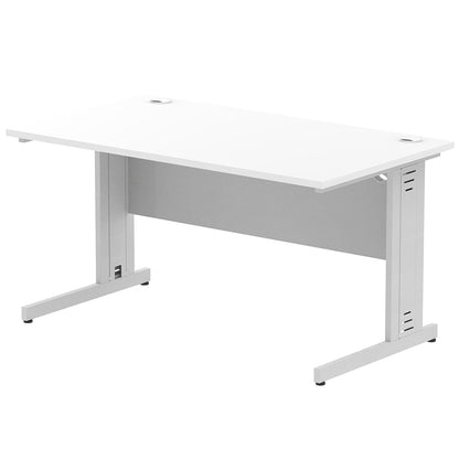 Impulse 1400mm Straight Desk Cable Managed Leg White Table Top and Silver Frame