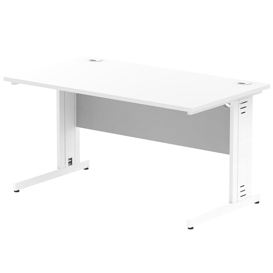 Impulse 1400mm Straight Desk Cable Managed Leg White Table Top and White Frame