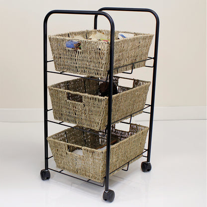 Tray Storage Trolley With 3 or 6 Seagrass Baskets