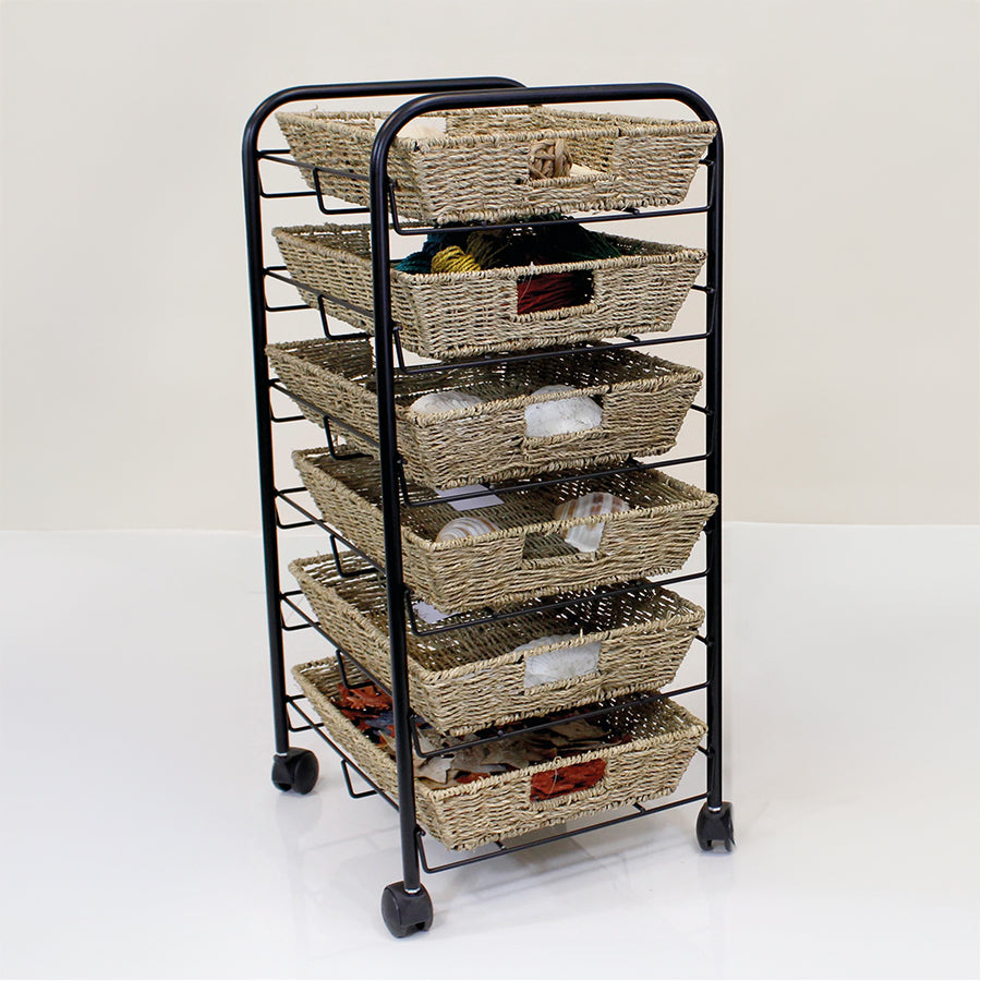 Tray Storage Trolley With 3 or 6 Seagrass Baskets