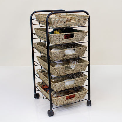 Tray Storage Trolley With 3 or 6 Seagrass Baskets