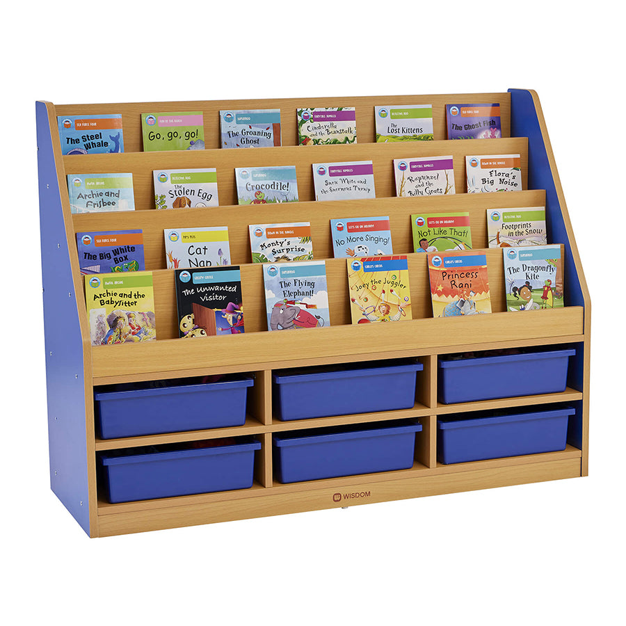 Milan Tiered Bookcase With 6 Blue Trays