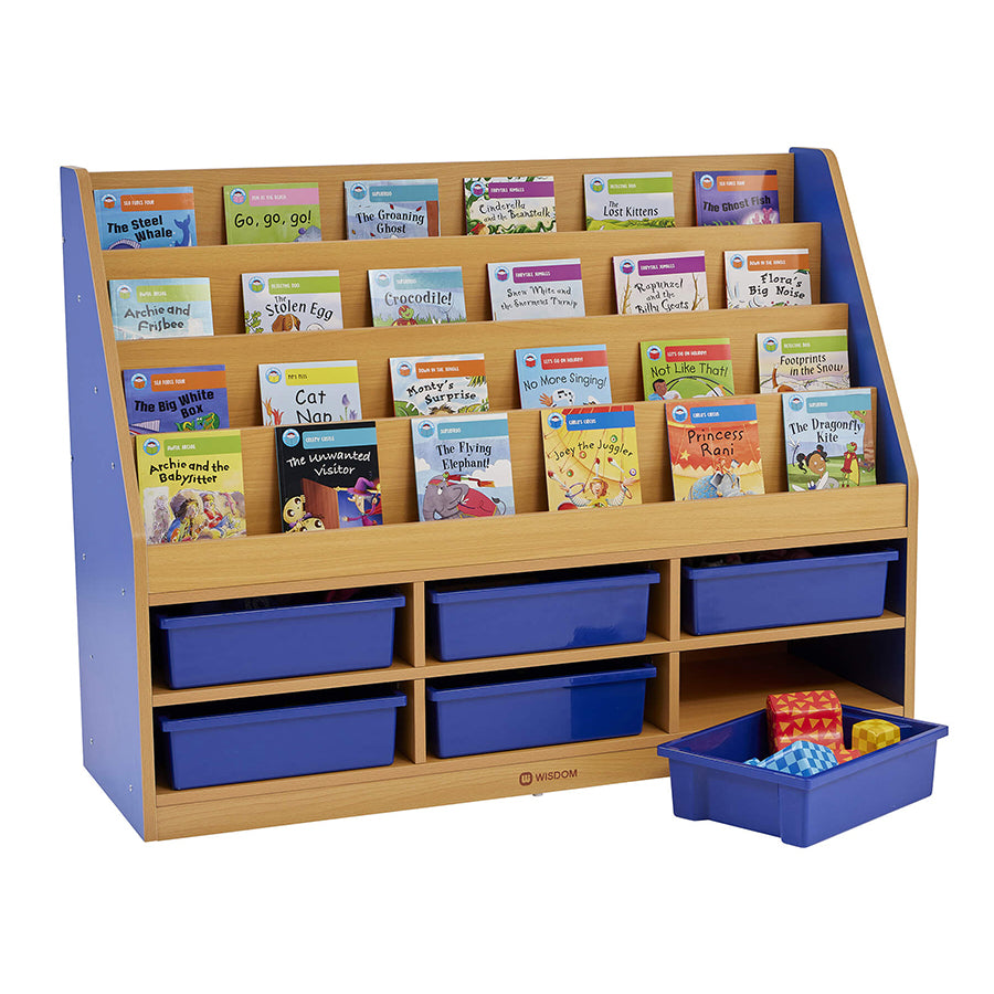 Milan Tiered Bookcase With 6 Blue Trays