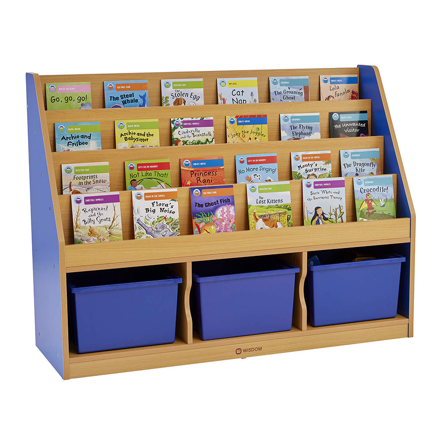 Milan Tiered Bookcase With 3 Blue Trays