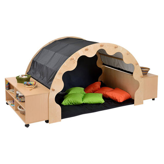 Kebrico Play Pod & Canopy & 1 Sets of Curtains, 6 Scatter Cushions, Large Mat & 2 Bookcases Black 139104.2 97918