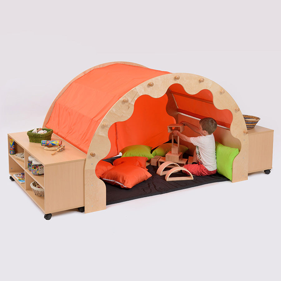Kebrico Play Pod & Canopy & 1 Sets of Curtains, 6 Scatter Cushions, Large Mat & 2 Bookcases Orange 139104.2 97918