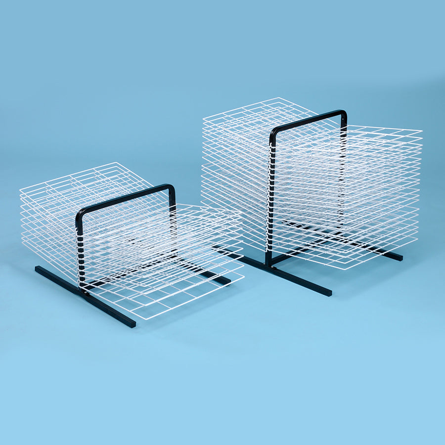 MD30130 and MD30131 Table Top Art Drying Rack 40 Shelf with blue backdrop