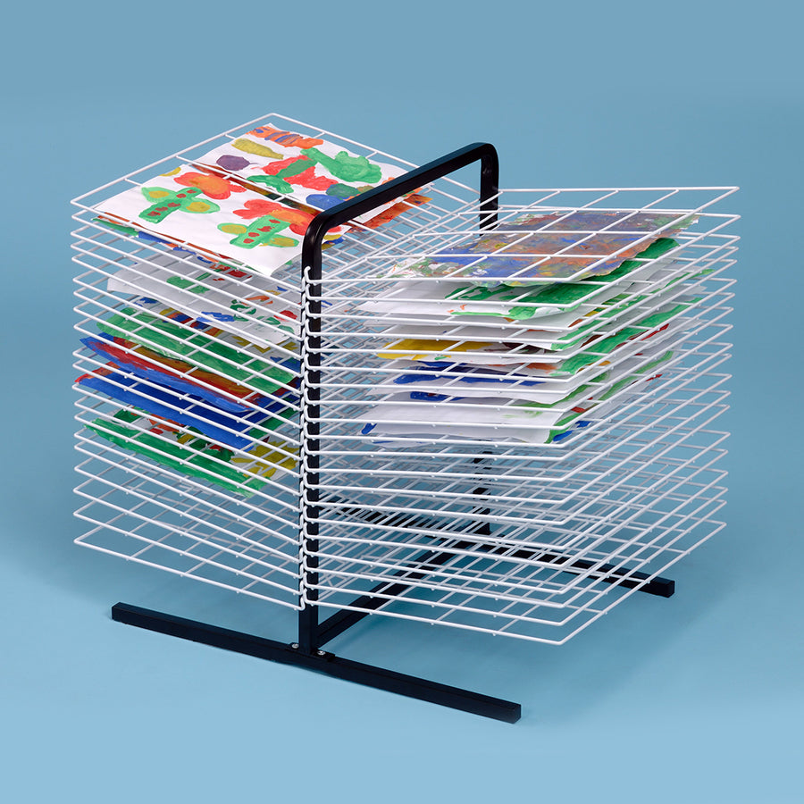MD30131 Table Top Art Drying Rack 40 Shelf with artwork and blue backdrop