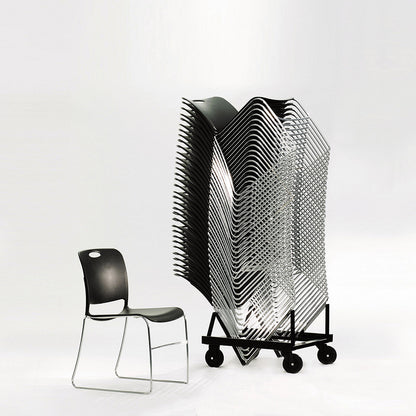 Maestro High Density Chair Black Seat with Chrome Frame Stacked on Transport Dolly KI