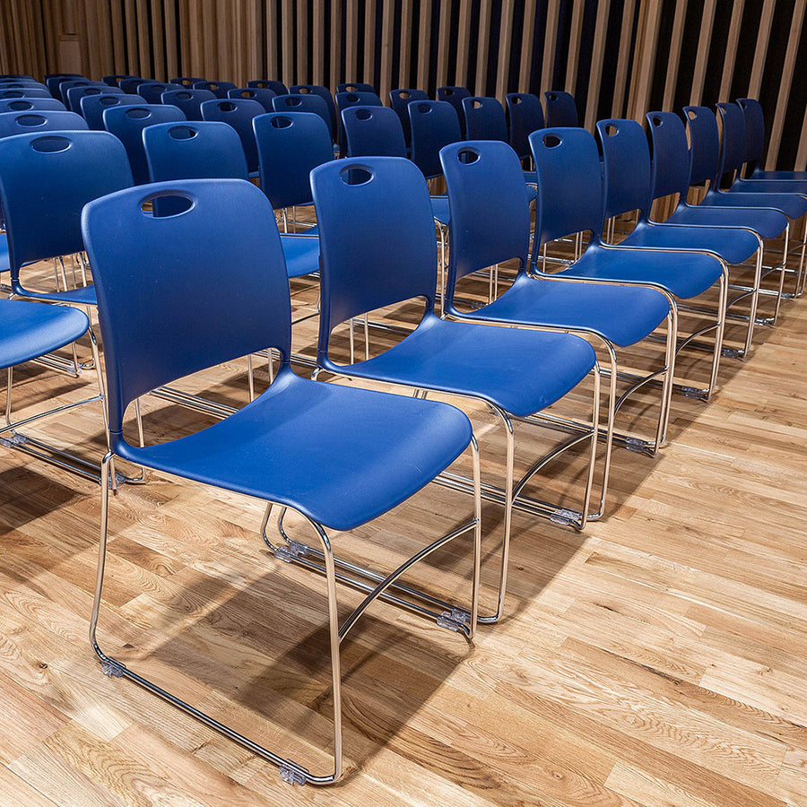 Maestro High Density Chair Nordic Blue Seat and Chrome Metal Frame Lifestyle Image 4