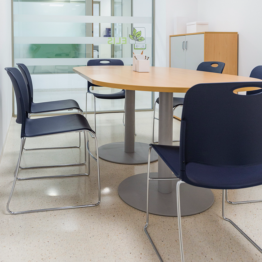 Maestro High Density Chair Nordic Blue Seat and Chrome Metal Frame Lifestyle Image 5