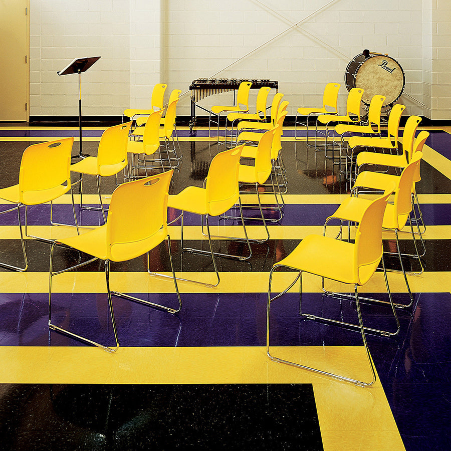 Maestro High Density Chair Rubber Ducky Yellow Poly Seat and Chrome Metal Frame Lifestyle Image 3