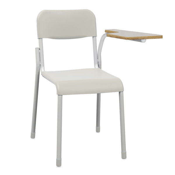 Mais 4 Leg Chair With Left Tablet Arm White Polypropylene Seat with epoxy powder coated grey steel frame CS63736