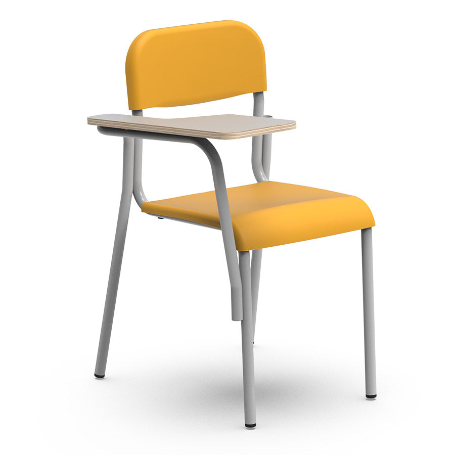 Mais 4 Leg Chair With Right Tablet Arm Yellow Polypropylene Seat with epoxy powder coated grey steel frame CS63735