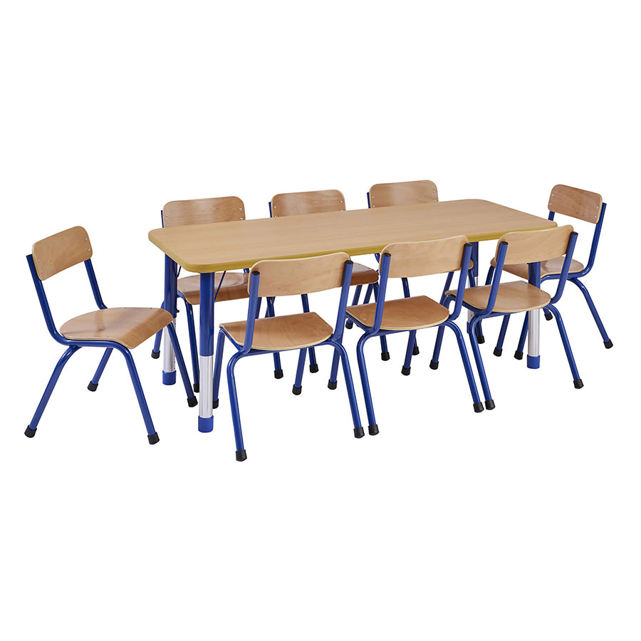 Milan Height Adjustable Rectangular Table W1500mm TK30094 with 8 Milan Chairs CS30540