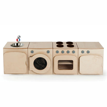 Millhouse Natural Kitchen Set of 4 - Cooker, Fridge, Washer, Sink (H400mm) PT388 Early Years Furniture