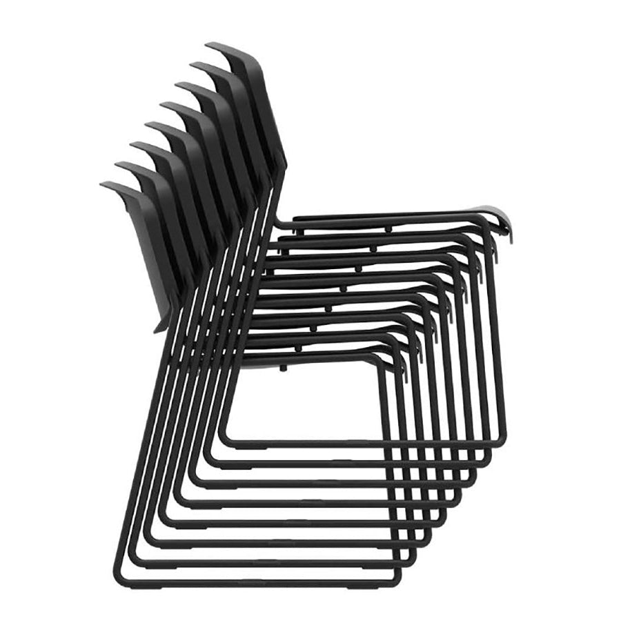 Monza Stacking and Linking Chair Black 8 Stacked Side View