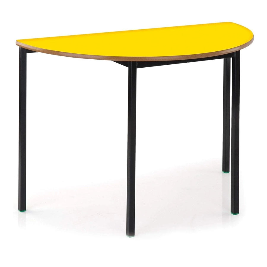 Morleys Fully Welded Classroom Table 1100x550 Semi-Circular MDF Edge Yellow Top