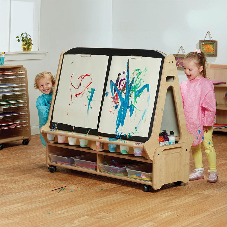 Double-sided 4 Station Easel with Low Storage Trolley