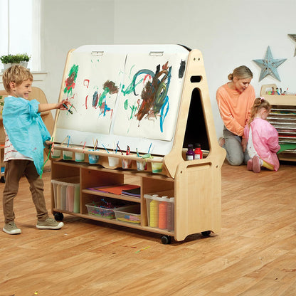 Double-sided 4 Station Easel with Tall Storage Trolley